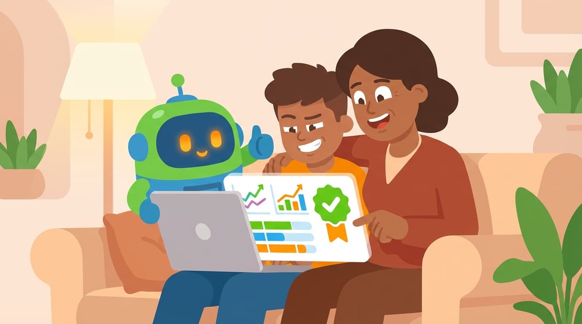 Parent and child reviewing progress together